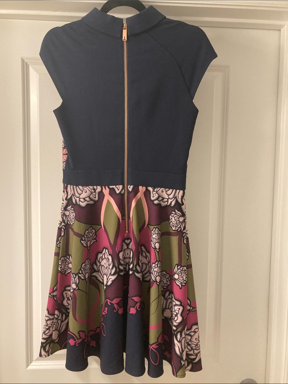 Ted Baker London Navy, Pink & Olive Floral Fit-and-Flare Dress - Picture 2 of 3